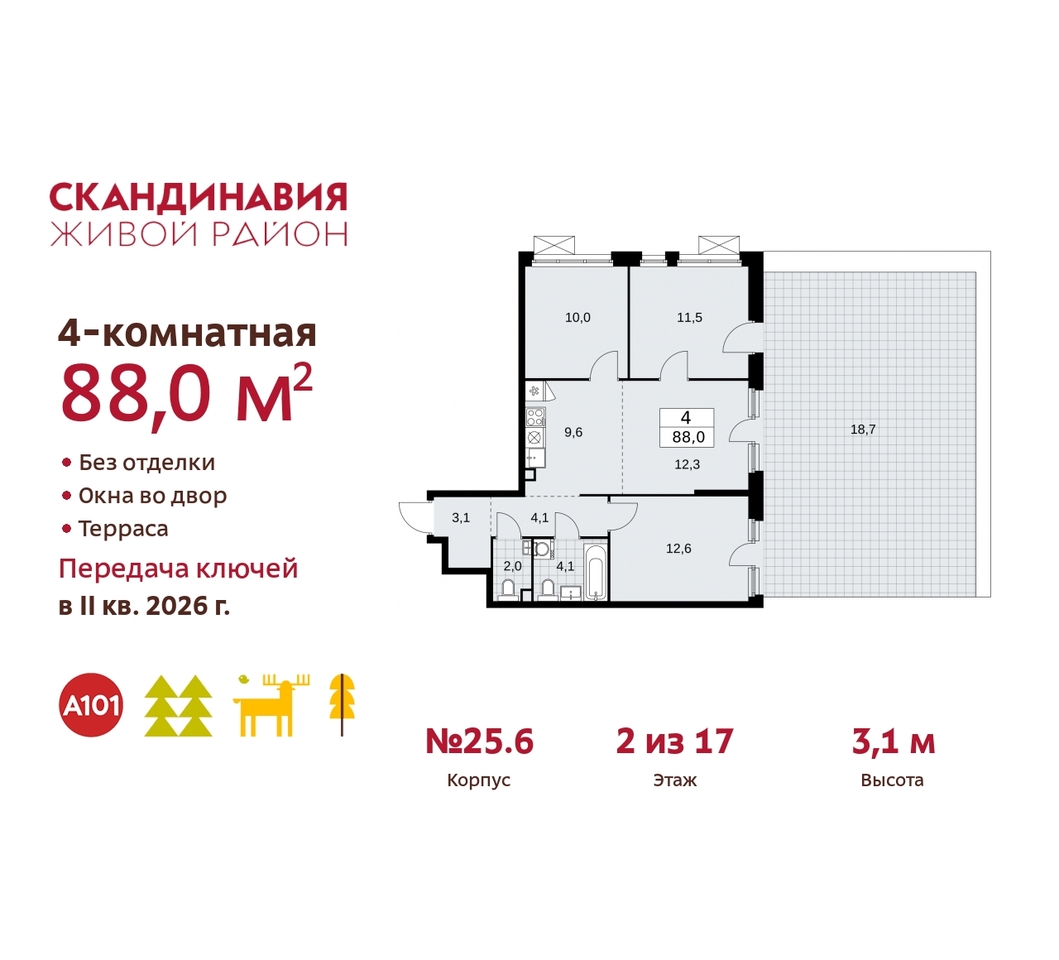 квартира г Москва п Сосенское б-р Скандинавский 25/6 жилой район «Скандинавия» Сосенское, Бутово фото 1