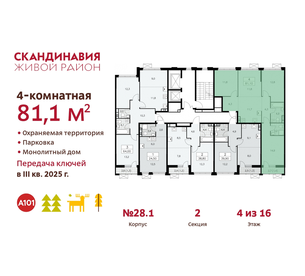 квартира г Москва п Сосенское жилой район «Скандинавия» Сосенское, жилой комплекс Скандинавия, 28. 1, Бутово фото 2