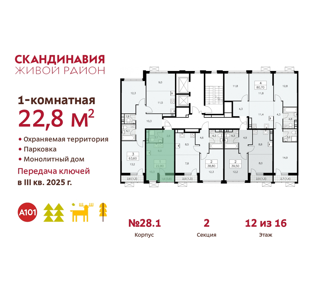 квартира г Москва п Сосенское жилой район «Скандинавия» Сосенское, жилой комплекс Скандинавия, 28. 1, Бутово фото 2