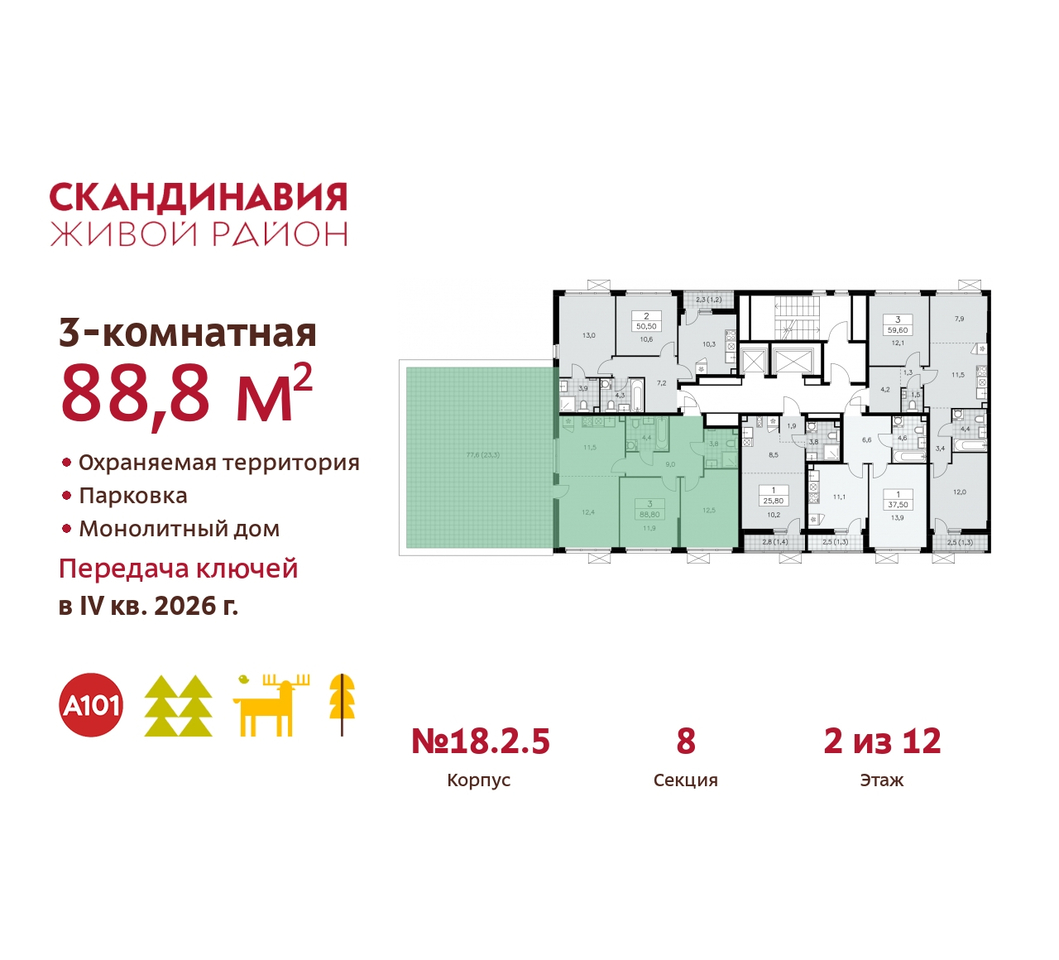 квартира г Москва п Сосенское жилой район «Скандинавия» Сосенское, жилой комплекс Скандинавия, 18. 2.5, Бутово фото 2