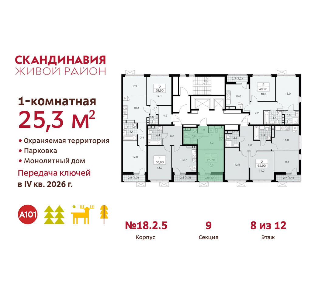 квартира г Москва п Сосенское жилой район «Скандинавия» Сосенское, жилой комплекс Скандинавия, 18. 2.5, Бутово фото 2