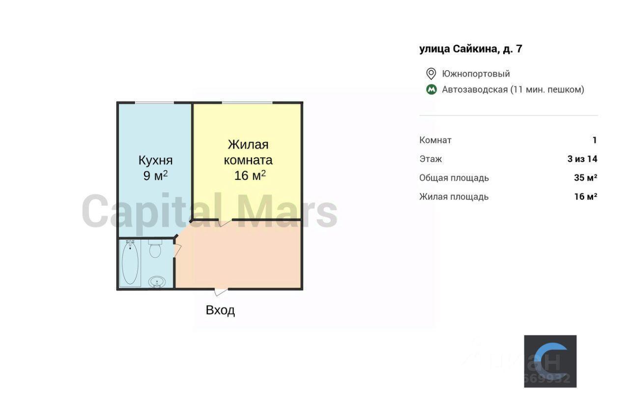 квартира г Москва ЮЗАО Южнопортовый ул Сайкина 7 Московская область фото 3