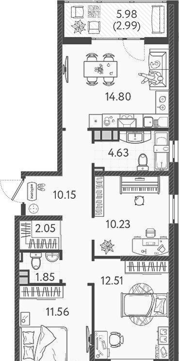 квартира г Краснодар р-н Прикубанский ул им. Кудухова Б.С. 1 ЖК «Друзья» фото 2