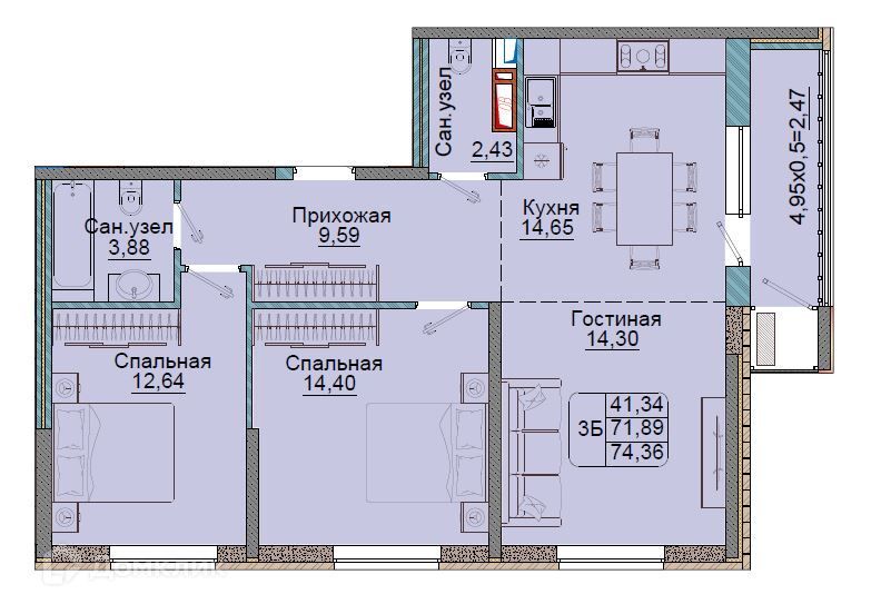 квартира г Краснодар р-н Прикубанский проезд им. Репина 3 Краснодар городской округ фото 1