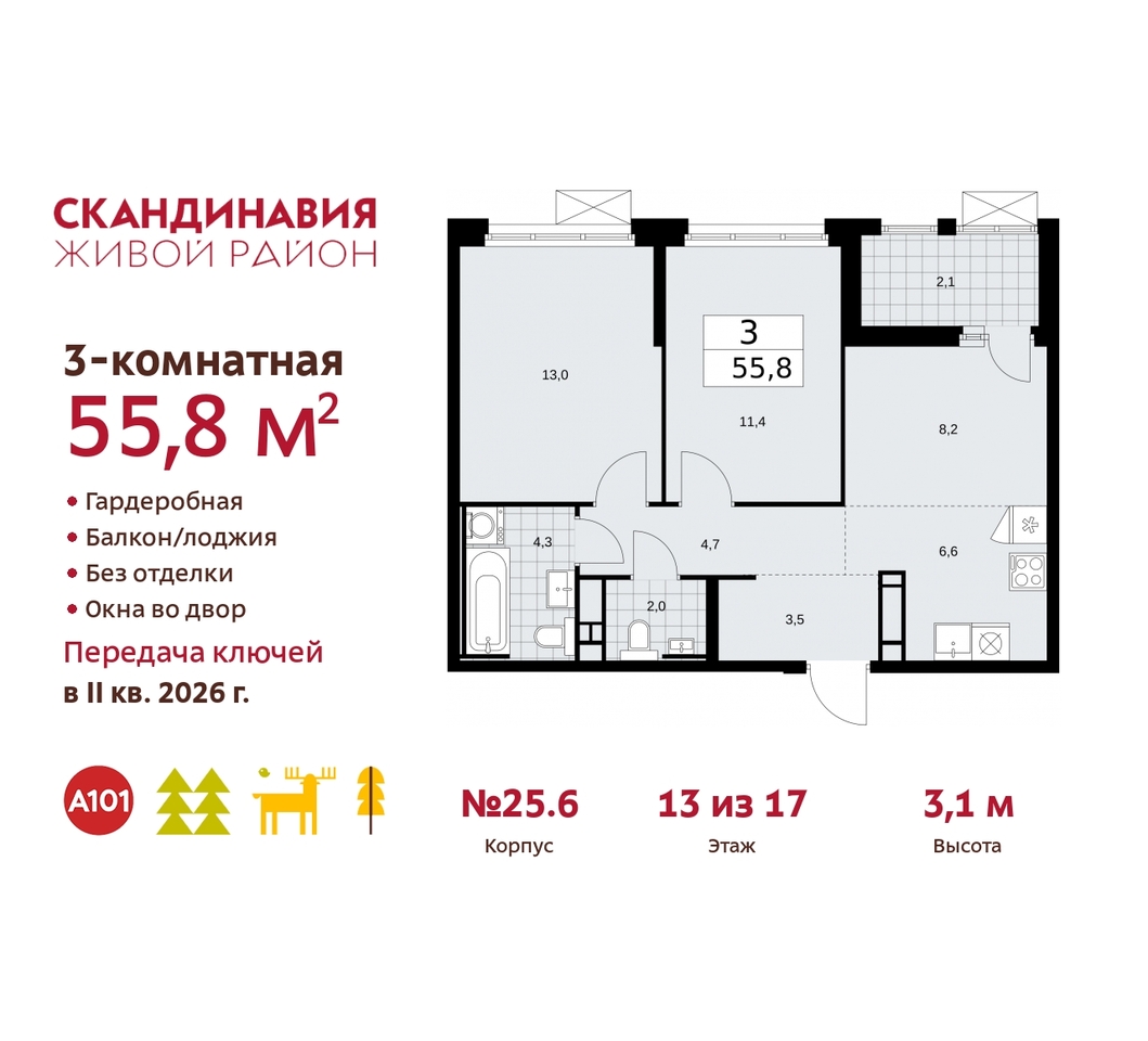 квартира г Москва п Сосенское б-р Скандинавский 25/6 жилой район «Скандинавия» Сосенское, Бутово фото 1