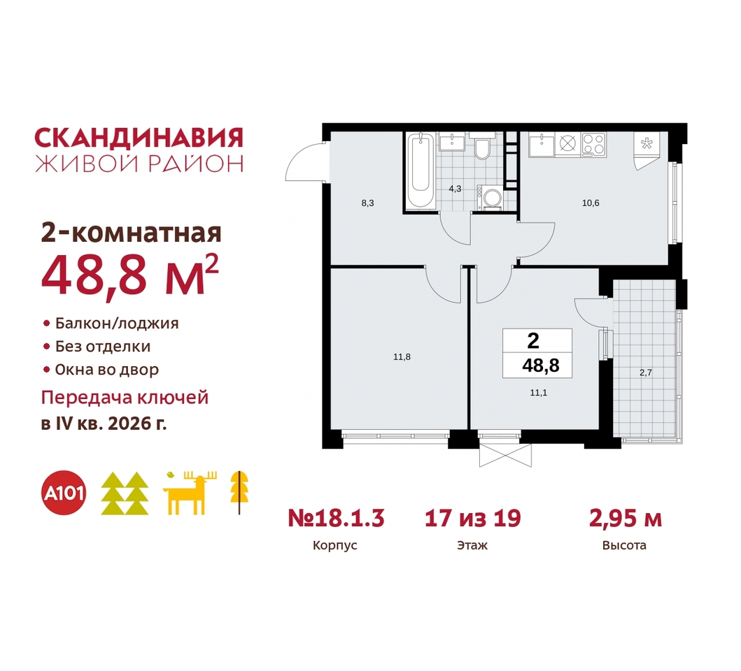 квартира г Москва п Сосенское жилой район «Скандинавия» Сосенское, жилой комплекс Скандинавия, 18. 1.3, Бутово фото 1