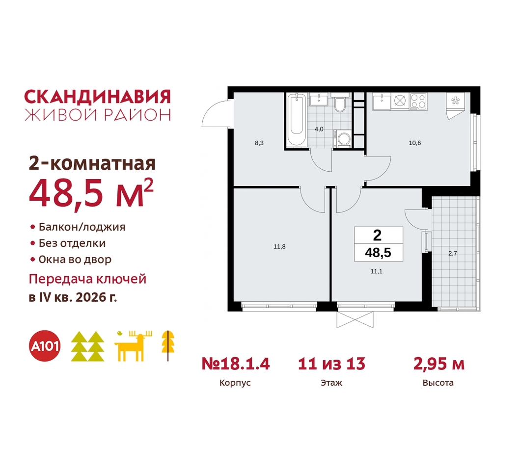 квартира г Москва п Сосенское жилой район «Скандинавия» Сосенское, жилой комплекс Скандинавия, 18. 1.4, Бутово фото 1