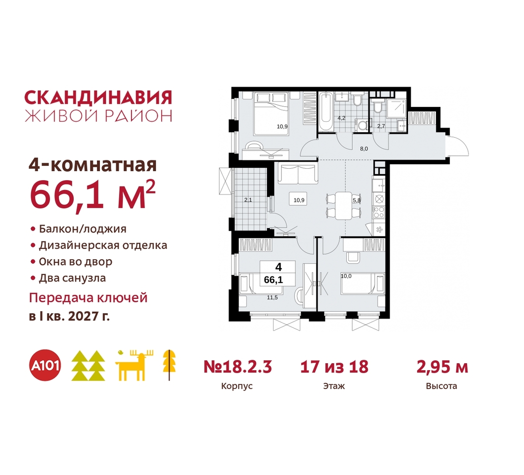 квартира г Москва п Сосенское жилой район «Скандинавия» Сосенское, жилой комплекс Скандинавия, 18. 2.3, Бутово фото 1