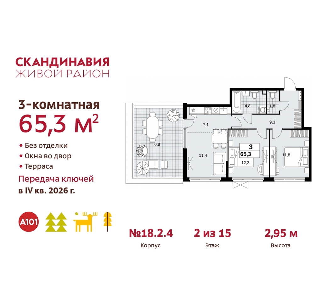 квартира г Москва п Сосенское жилой район «Скандинавия» Сосенское, жилой комплекс Скандинавия, 18. 2.4, Бутово фото 1