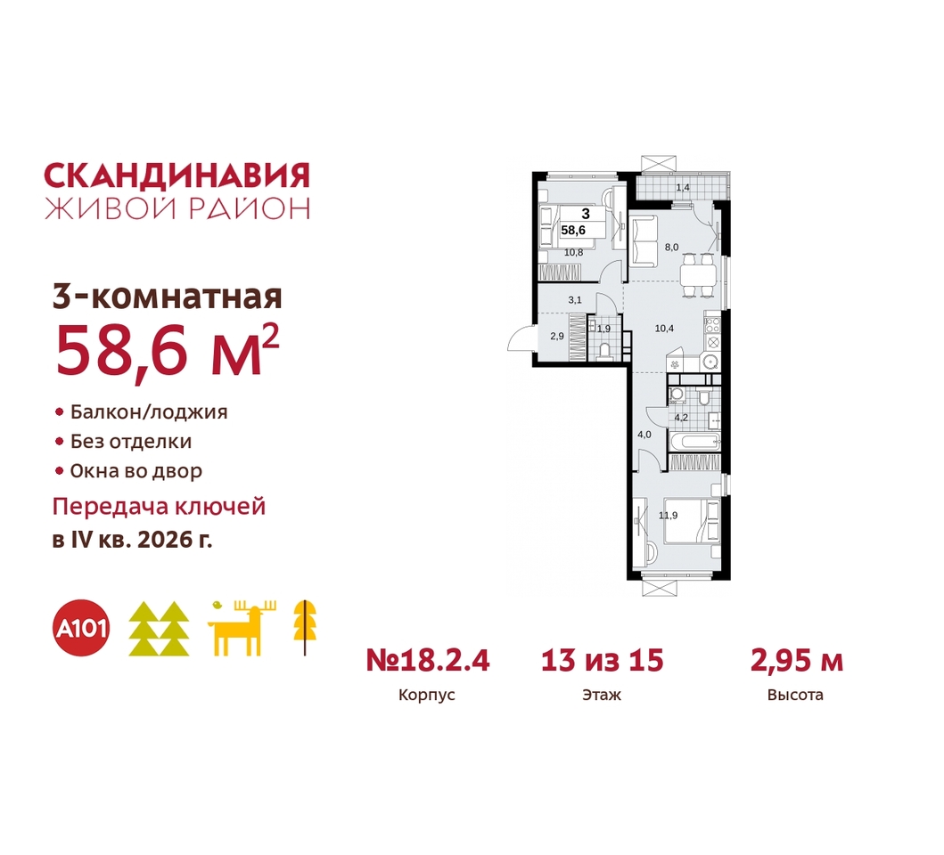 квартира г Москва п Сосенское жилой район «Скандинавия» Сосенское, жилой комплекс Скандинавия, 18. 2.4, Бутово фото 1