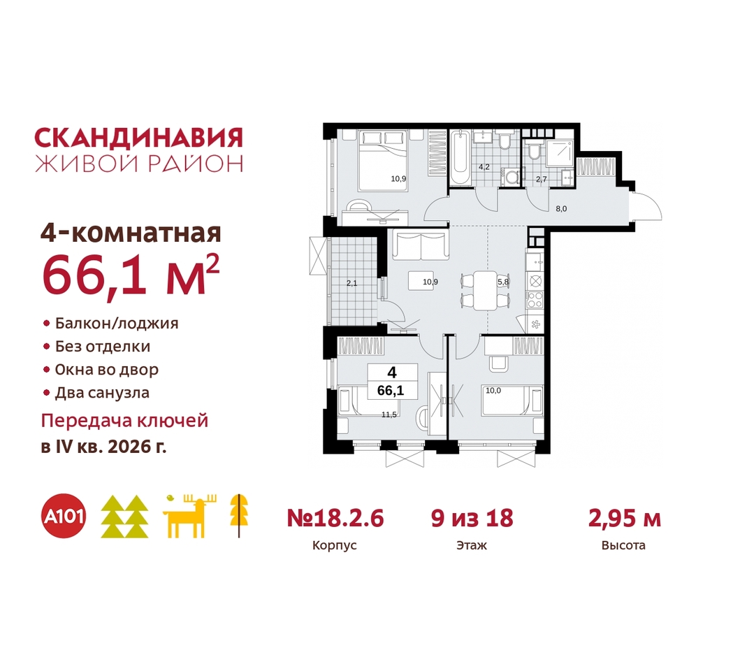 квартира г Москва п Сосенское жилой район «Скандинавия» Сосенское, жилой комплекс Скандинавия, 18. 2.6, Бутово фото 1