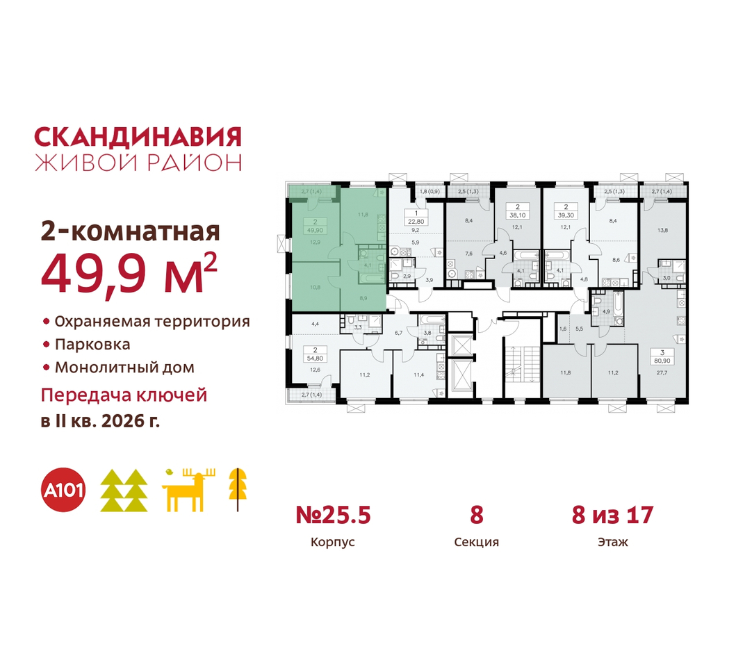 квартира г Москва п Сосенское б-р Скандинавский 25/5 жилой район «Скандинавия» Сосенское, Бутово фото 2