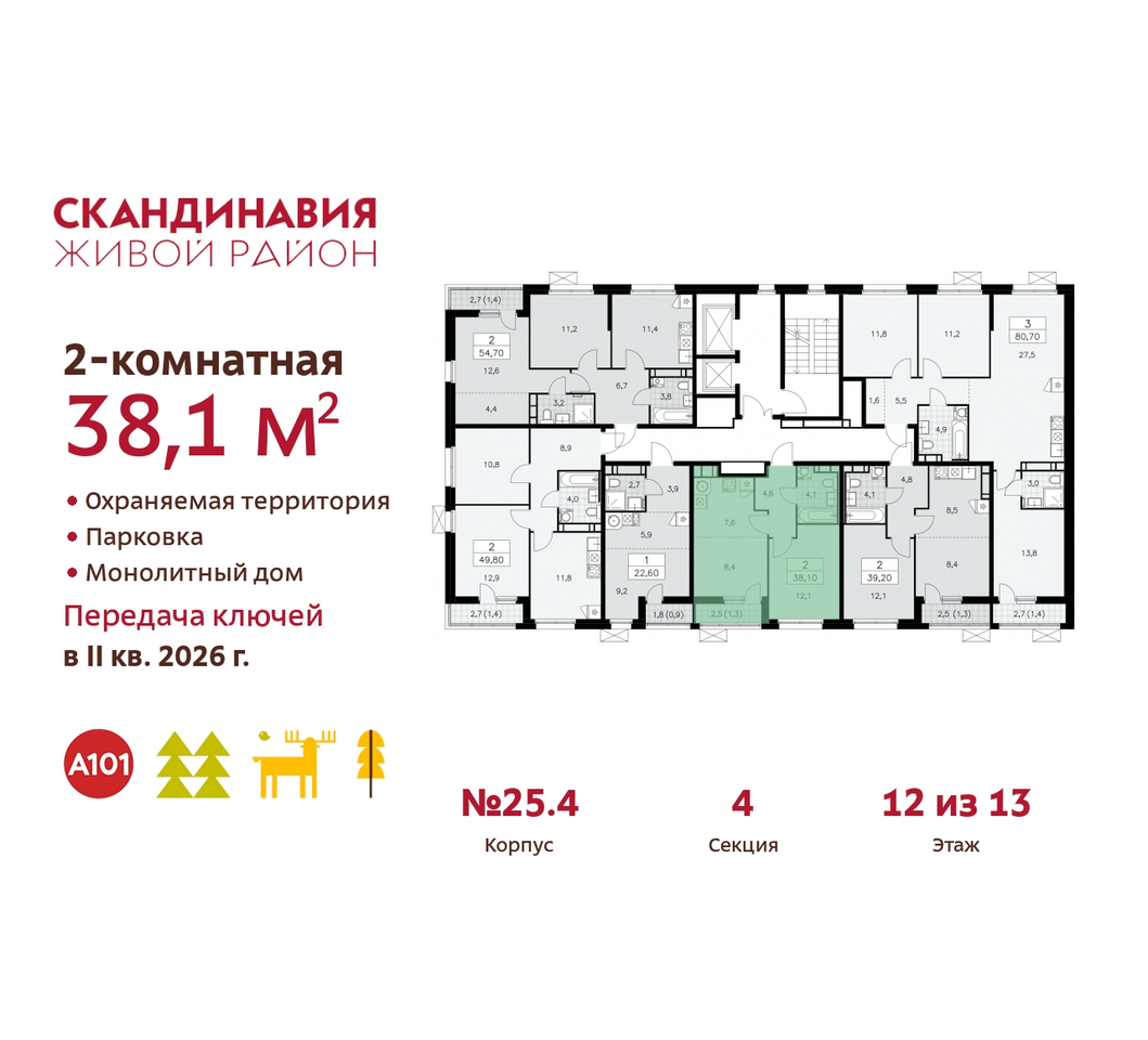 квартира г Москва п Сосенское б-р Скандинавский 25/4 жилой район «Скандинавия» Сосенское, Бутово фото 2