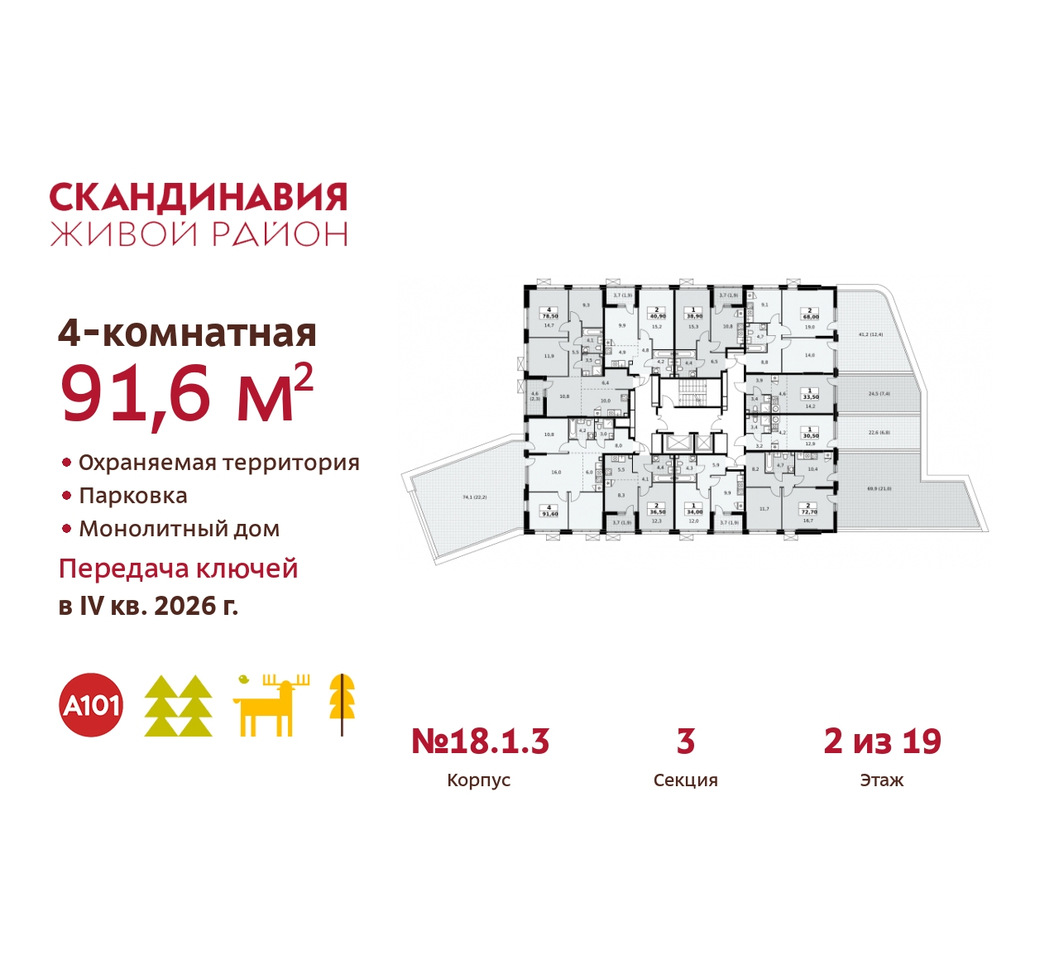 квартира г Москва п Сосенское жилой район «Скандинавия» Сосенское, жилой комплекс Скандинавия, 18. 1.3, Бутово фото 2