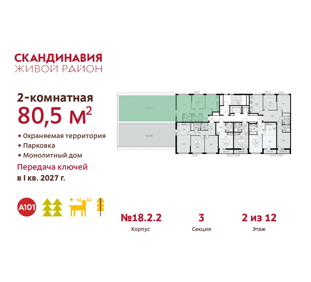 квартира г Москва п Сосенское жилой район «Скандинавия» Сосенское, жилой комплекс Скандинавия, 18. 2.2, Бутово фото 2