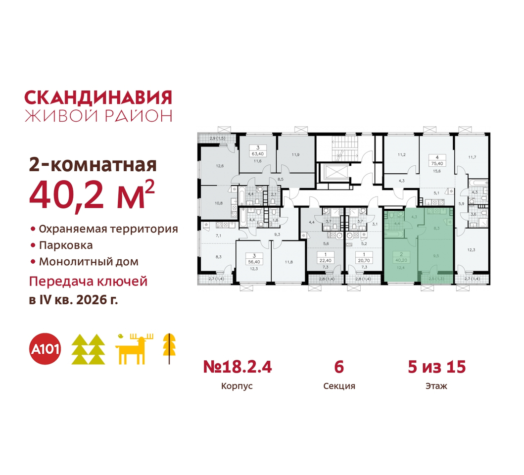 квартира г Москва п Сосенское жилой район «Скандинавия» Сосенское, жилой комплекс Скандинавия, 18. 2.4, Бутово фото 2