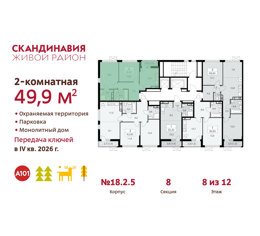 квартира г Москва п Сосенское жилой район «Скандинавия» Сосенское, жилой комплекс Скандинавия, 18. 2.5, Бутово фото 2