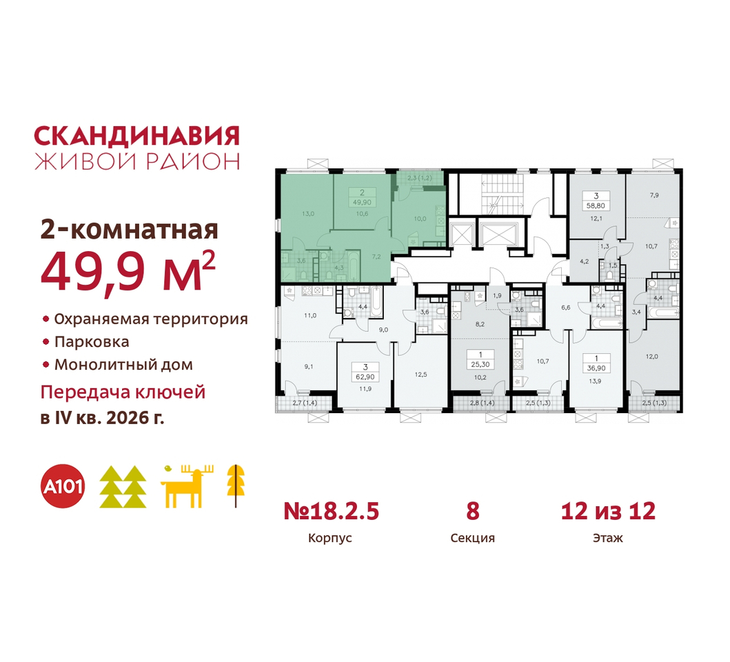 квартира г Москва п Сосенское жилой район «Скандинавия» Сосенское, жилой комплекс Скандинавия, 18. 2.5, Бутово фото 2