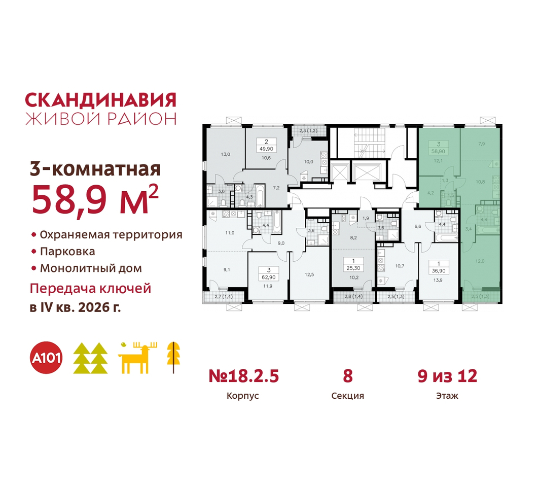 квартира г Москва п Сосенское жилой район «Скандинавия» Сосенское, жилой комплекс Скандинавия, 18. 2.5, Бутово фото 2