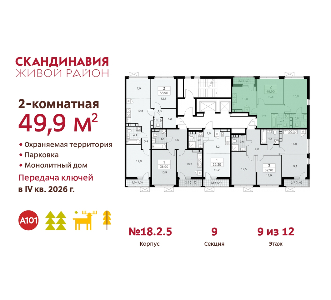 квартира г Москва п Сосенское жилой район «Скандинавия» Сосенское, жилой комплекс Скандинавия, 18. 2.5, Бутово фото 2