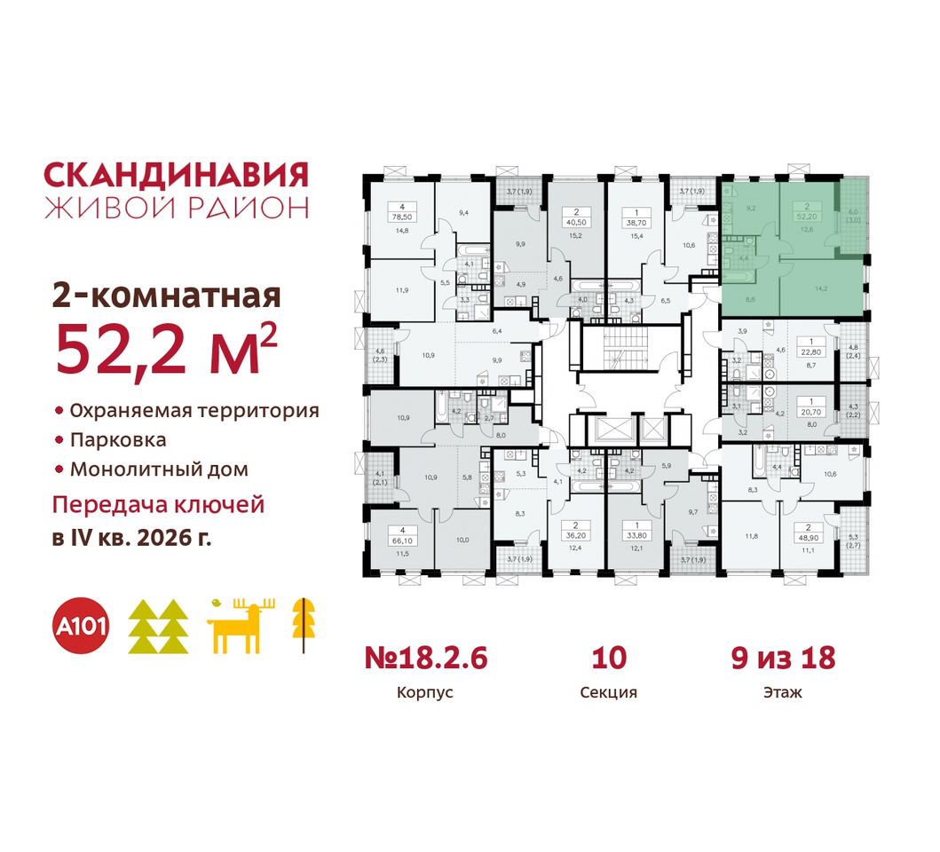 квартира г Москва п Сосенское жилой район «Скандинавия» Сосенское, жилой комплекс Скандинавия, 18. 2.6, Бутово фото 2