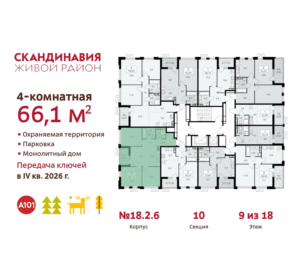 квартира г Москва п Сосенское жилой район «Скандинавия» Сосенское, жилой комплекс Скандинавия, 18. 2.6, Бутово фото 2