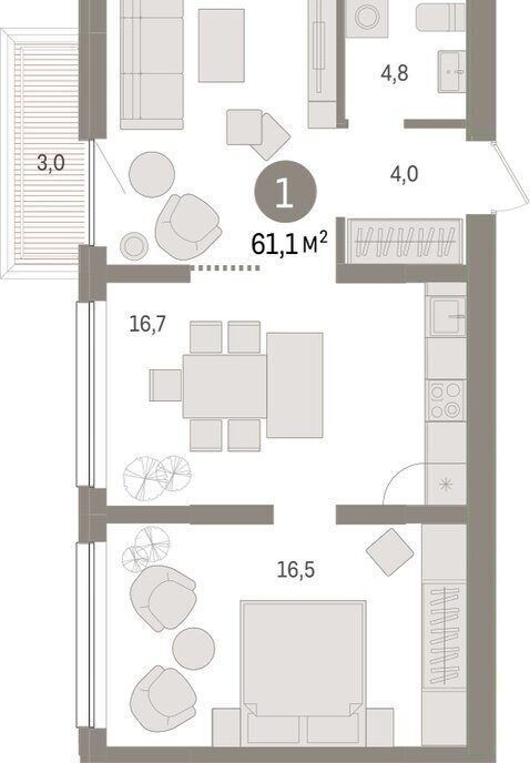 квартира г Тюмень ул Мысовская 26к/1 фото 2