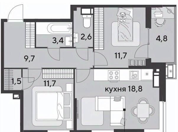 квартира г Краснодар р-н Прикубанский ЖК «Парк Победы» фото 1