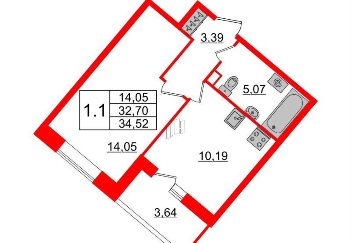 квартира г Санкт-Петербург метро Улица Дыбенко наб Октябрьская корп. 4. 2 фото 1