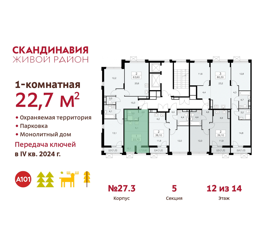 квартира г Москва п Сосенское жилой район «Скандинавия» Сосенское, жилой комплекс Скандинавия, 27. 3, Бутово фото 2