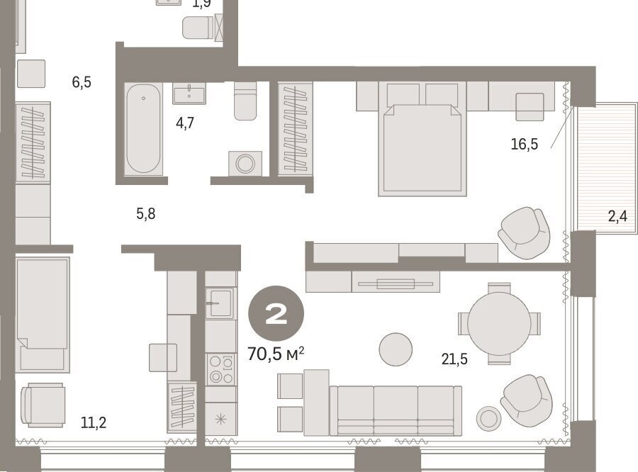 квартира г Тюмень ул Краснооктябрьская 4к/3 фото 2