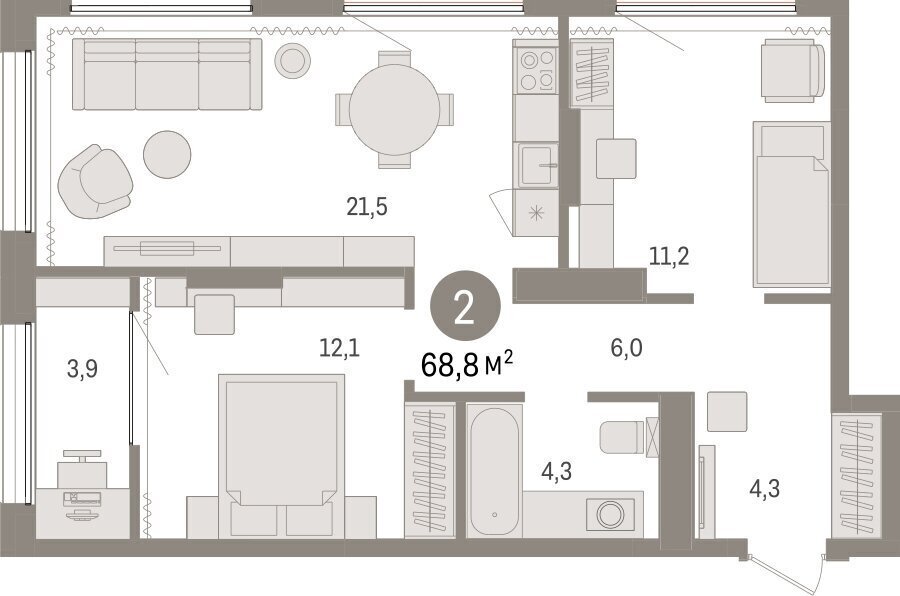 квартира г Тюмень ул Краснооктябрьская 4к/3 фото 2