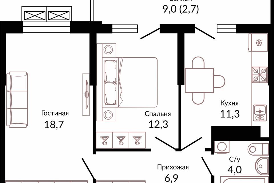 квартира г Краснодар р-н Прикубанский Краснодар городской округ, Жилой комплекс Отражение фото 1