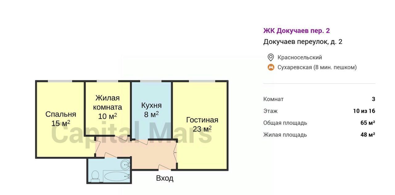 квартира г Москва метро Сухаревская пер Докучаев 2 муниципальный округ Красносельский фото 3