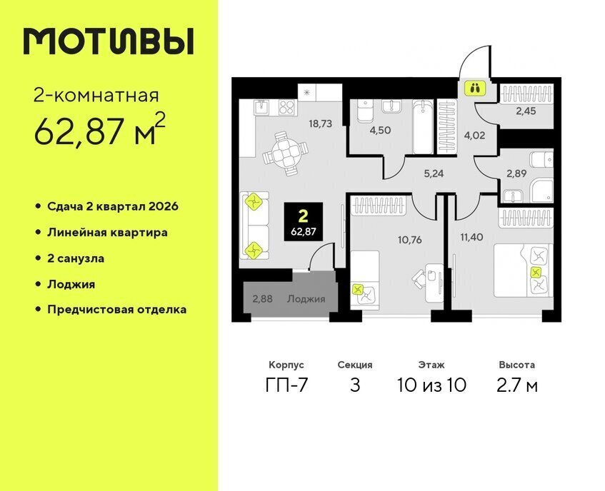 квартира г Тюмень ЖК «Мотивы» Калининский административный округ фото 1