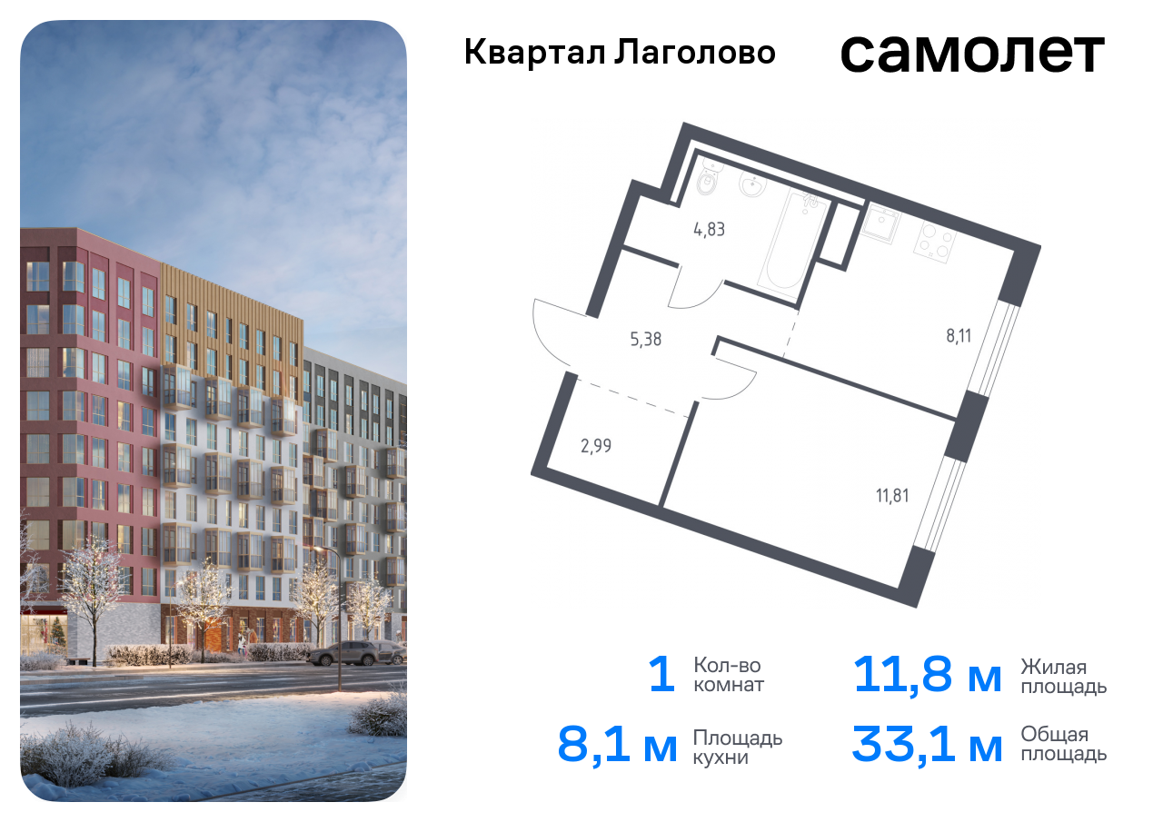 квартира р-н Ломоносовский д Лаголово Квартал Лаголово Ленинградская Область, жилой комплекс Квартал Лаголово, 1 фото 1