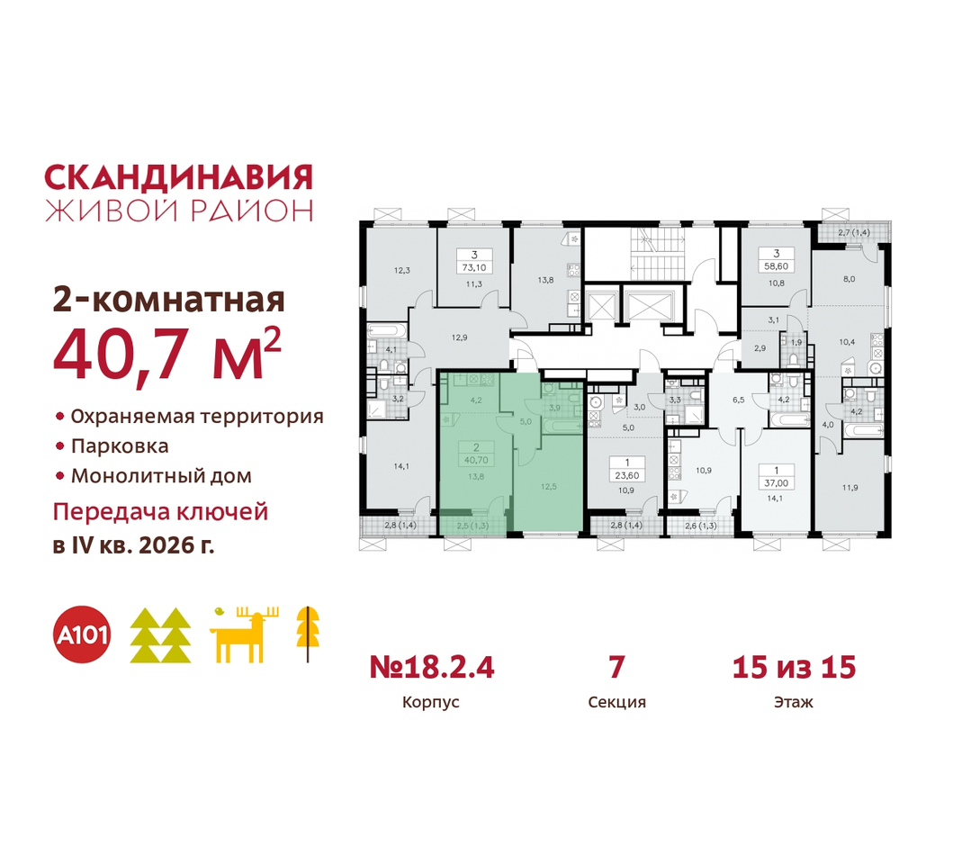 квартира г Москва п Сосенское жилой район «Скандинавия» Сосенское, жилой комплекс Скандинавия, 18. 2.4, Бутово фото 2