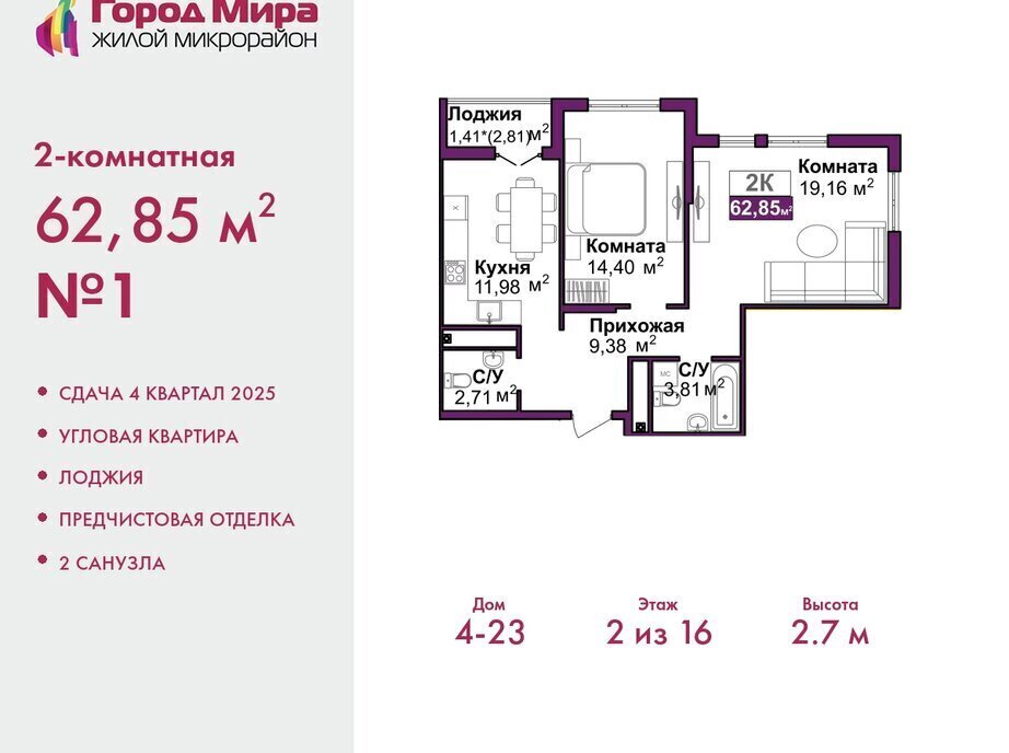 квартира г Симферополь р-н Центральный микрорайон «Город Мира» жилой комплекс Город Мира фото 1