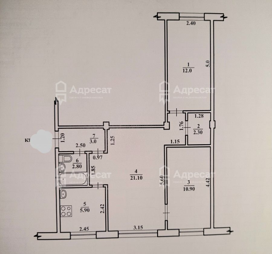 квартира г Волгоград р-н Кировский ул им. Одоевского 70 фото 8