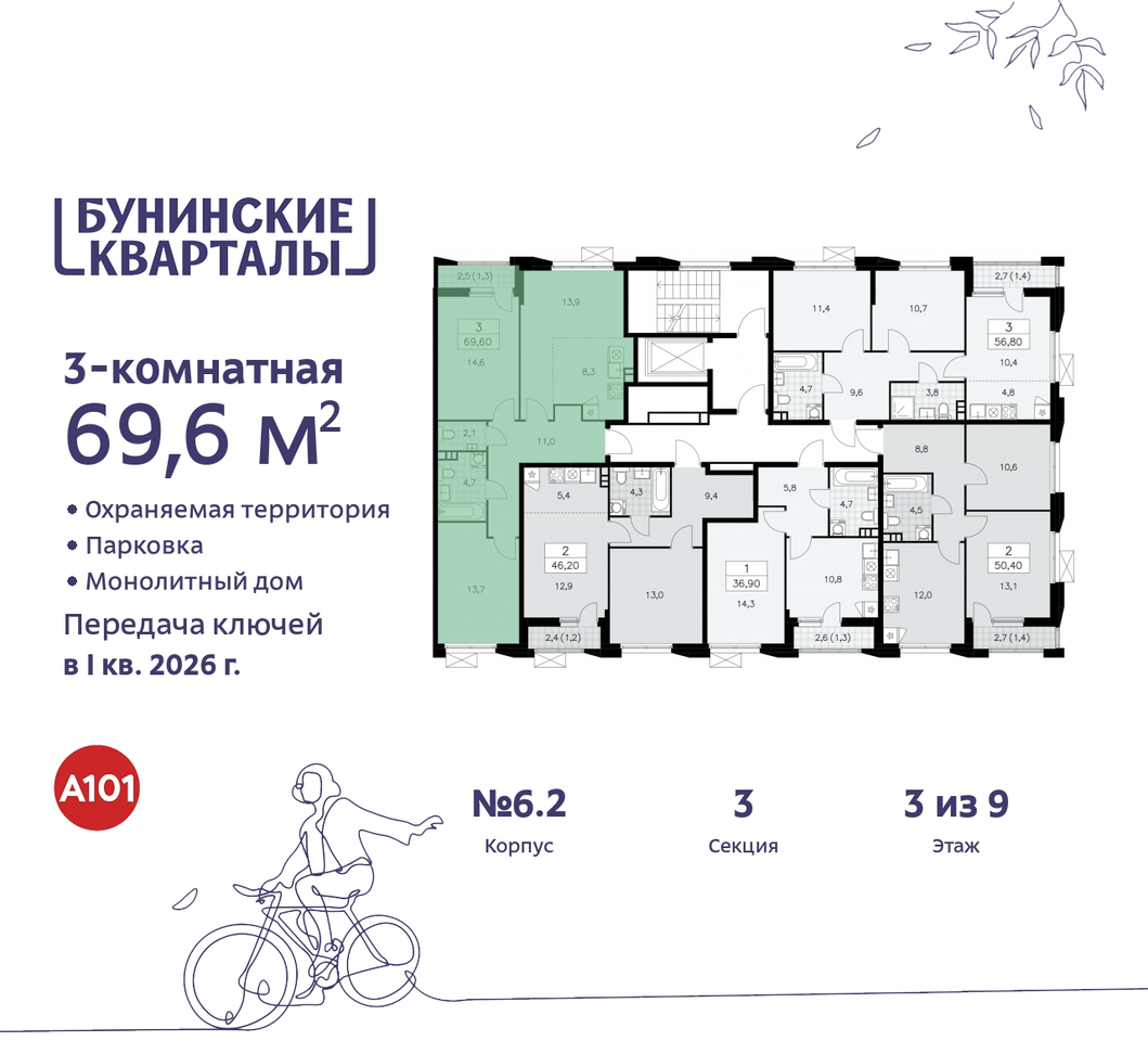 квартира г Москва п Сосенское ЖК Бунинские Кварталы метро Улица Горчакова метро Коммунарка пр-кт Куприна 2 Сосенское, Ольховая, Бунинская аллея фото 2