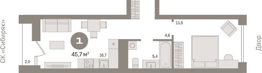 квартира г Новосибирск р-н Заельцовский Заельцовская ул Аэропорт 88 фото 2