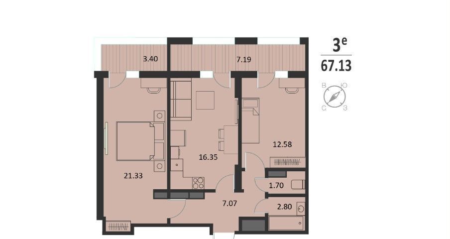 квартира г Курск р-н Центральный ул Хуторская 33 ИНСТЕП.ХУТОРСКАЯ фото 1