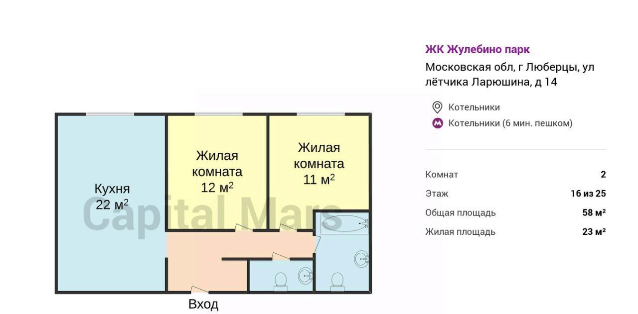 квартира г Люберцы ул лётчика Ларюшина 14 ЖК Жулебино Парк Котельники фото 3