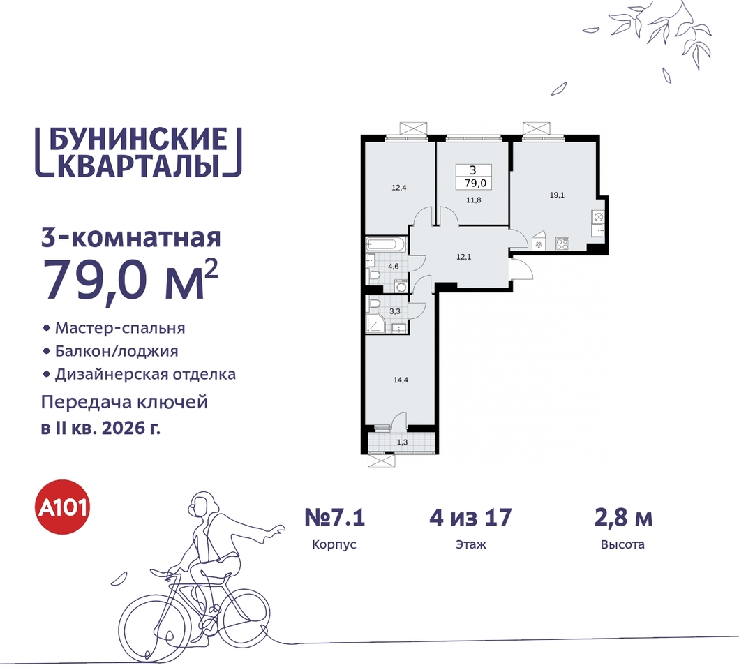 квартира г Москва п Сосенское ЖК Бунинские Кварталы метро Улица Горчакова метро Коммунарка пр-кт Куприна 2 Сосенское, Ольховая, Бунинская аллея фото 1