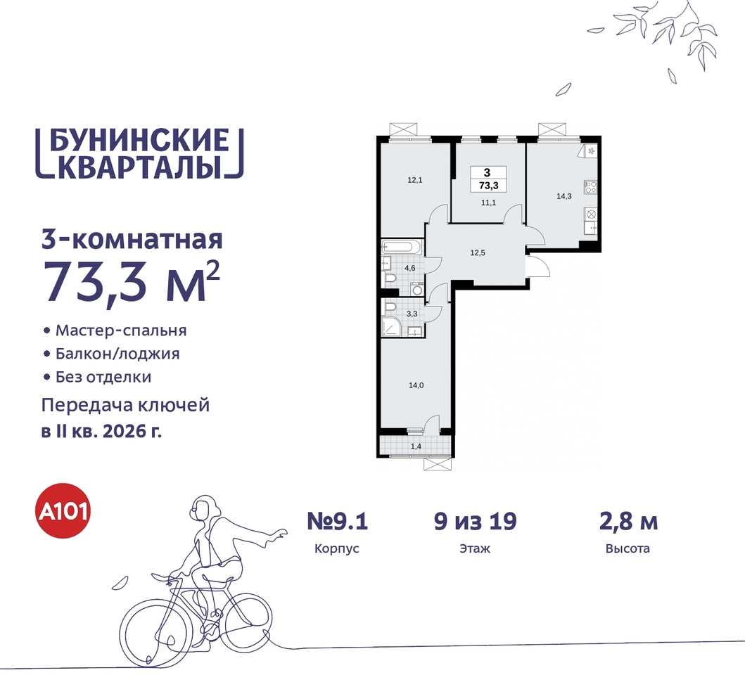 квартира г Москва п Сосенское ЖК Бунинские Кварталы метро Улица Горчакова метро Коммунарка пр-кт Куприна 2 Сосенское, Ольховая, Бунинская аллея фото 1