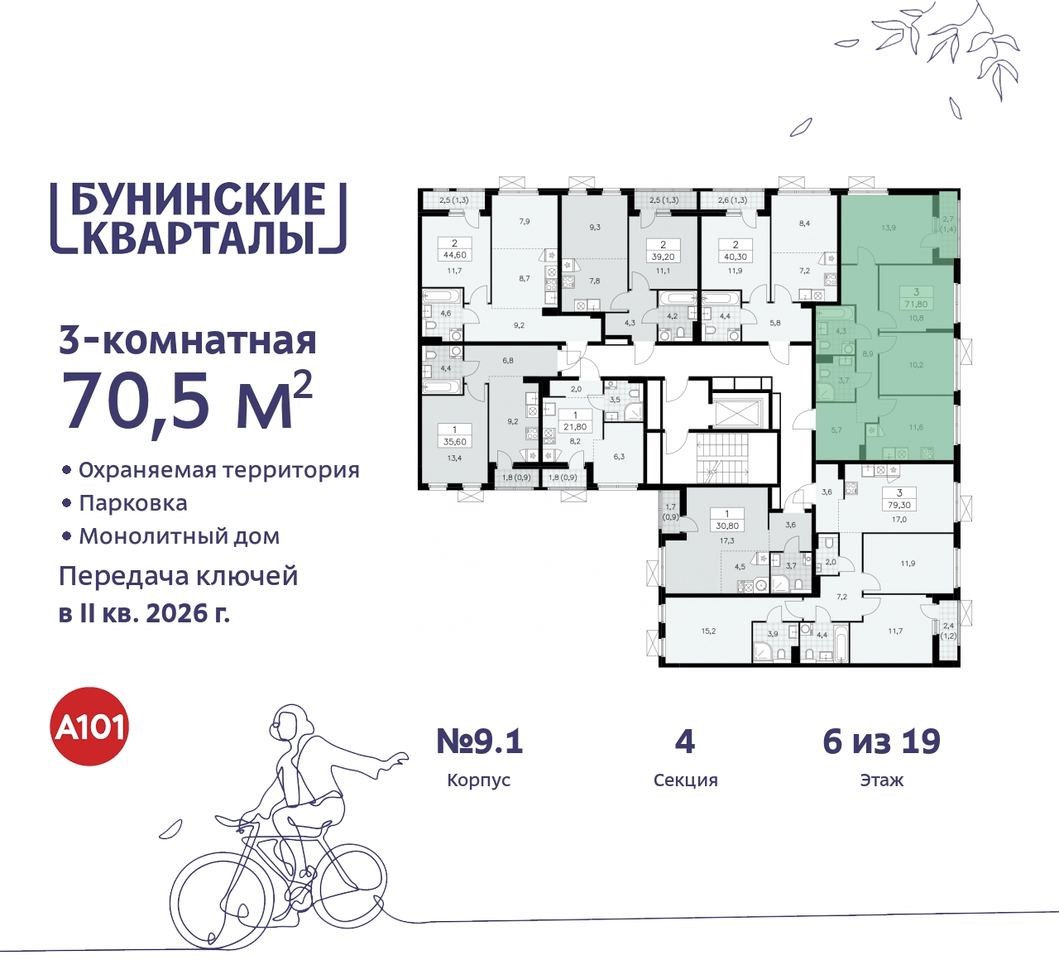 квартира г Москва п Сосенское ЖК Бунинские Кварталы метро Улица Горчакова метро Коммунарка пр-кт Куприна 2 Сосенское, Ольховая, Бунинская аллея фото 2