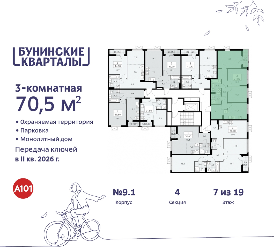 квартира г Москва п Сосенское ЖК Бунинские Кварталы метро Улица Горчакова метро Коммунарка пр-кт Куприна 2 Сосенское, Ольховая, Бунинская аллея фото 2