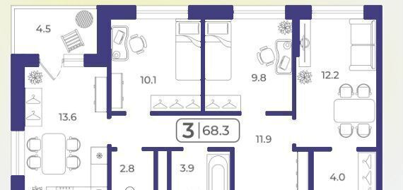 квартира г Тюмень р-н Ленинский ул Дамбовская 29 ЖК QUATTRO корп. 2 фото 2