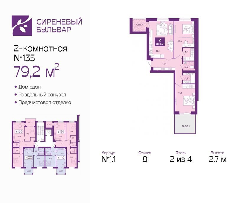 квартира г Калининград р-н Ленинградский ул Ключевая 27в ЖК «Сиреневый бульвар» фото 1