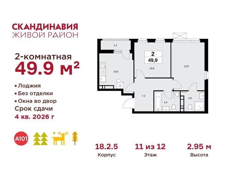 квартира г Москва метро Коммунарка метро Бунинская аллея ТиНАО жилой комплекс Скандинавия, 18. 2.2 фото 1